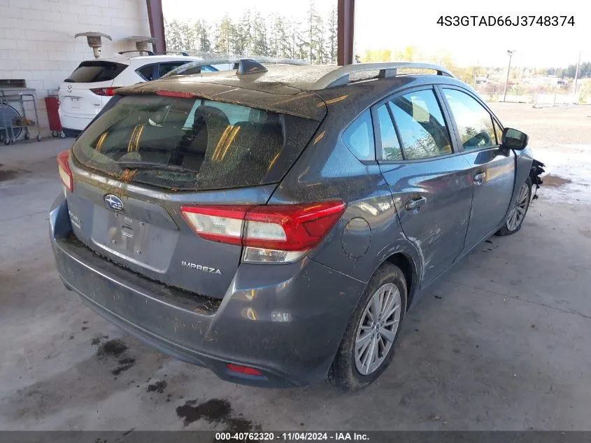 2018 Subaru Impreza 2.0I Premium VIN: 4S3GTAD66J3748374 Lot: 40762320