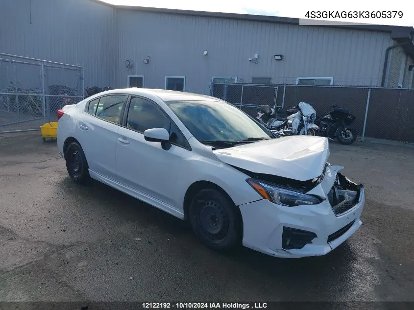 2019 Subaru Impreza VIN: 4S3GKAG63K3605379 Lot: 12122192