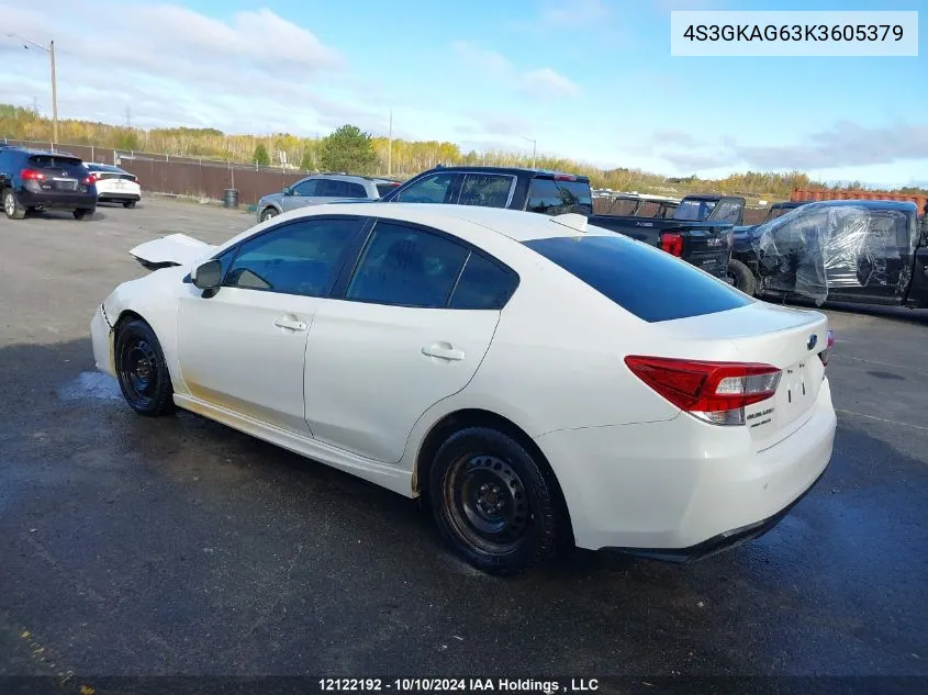 2019 Subaru Impreza VIN: 4S3GKAG63K3605379 Lot: 12122192