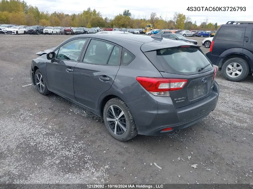 2019 Subaru Impreza Premium VIN: 4S3GTAC60K3726793 Lot: 12129092