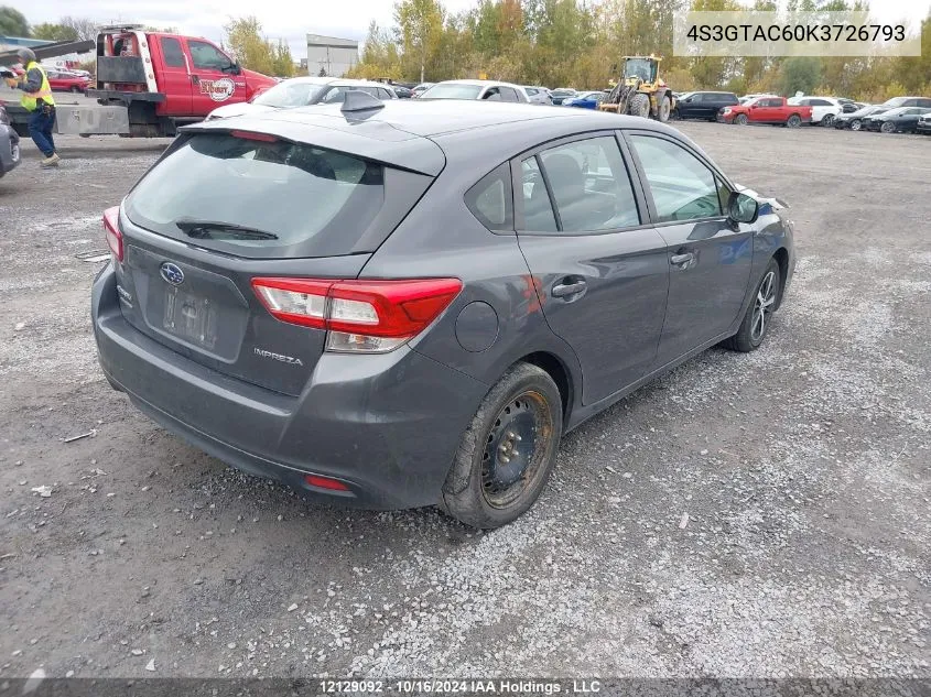 2019 Subaru Impreza Premium VIN: 4S3GTAC60K3726793 Lot: 12129092