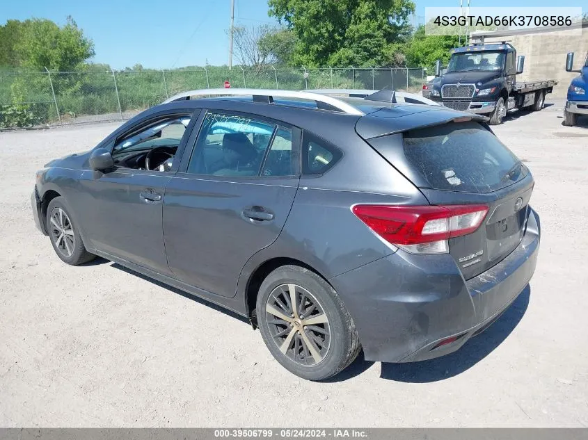 2019 Subaru Impreza 2.0I Premium VIN: 4S3GTAD66K3708586 Lot: 39506799