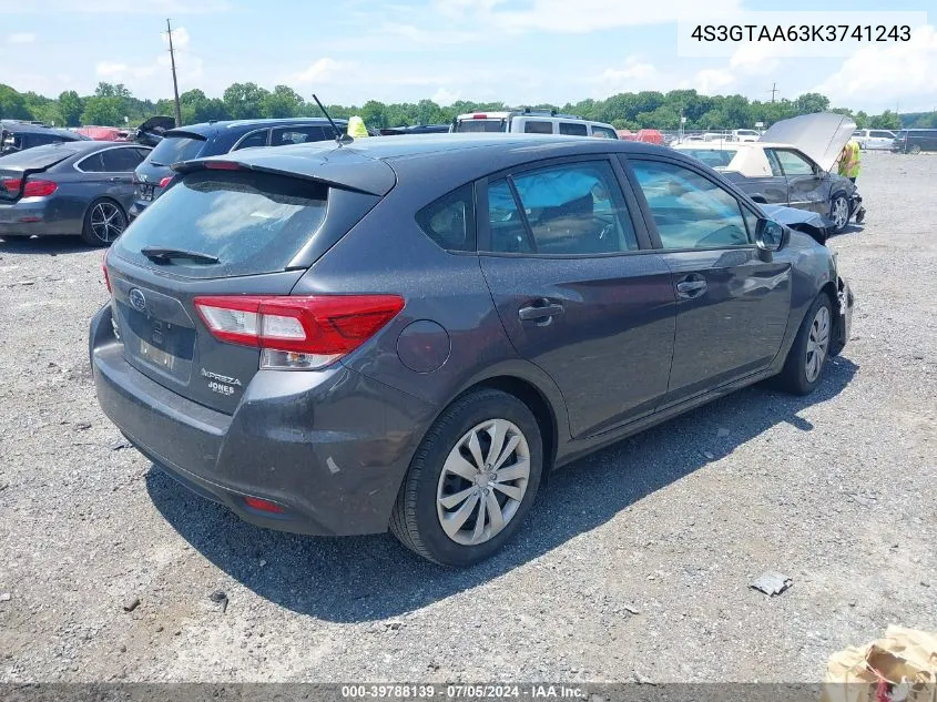 2019 Subaru Impreza 2.0I VIN: 4S3GTAA63K3741243 Lot: 39788139