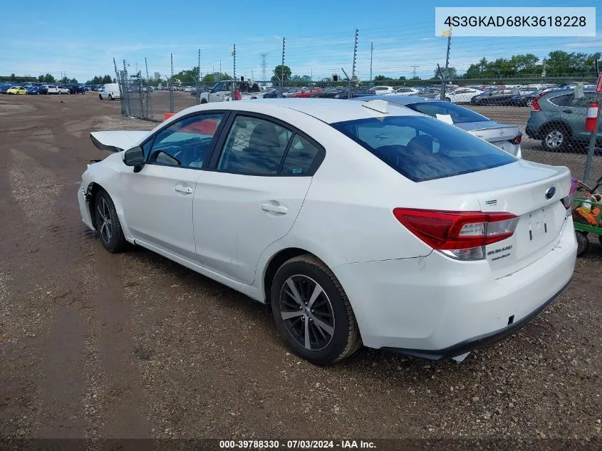 2019 Subaru Impreza 2.0I Premium VIN: 4S3GKAD68K3618228 Lot: 39788330