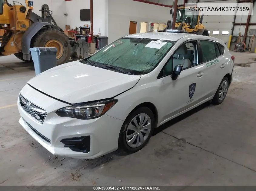 2019 Subaru Impreza 2.0I VIN: 4S3GTAA64K3727559 Lot: 39835432