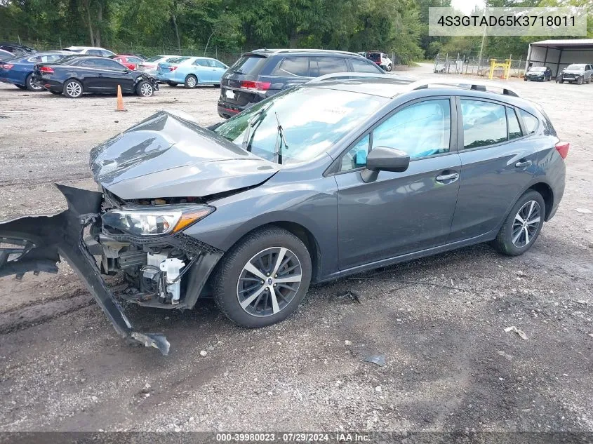 2019 Subaru Impreza 2.0I Premium VIN: 4S3GTAD65K3718011 Lot: 39980023