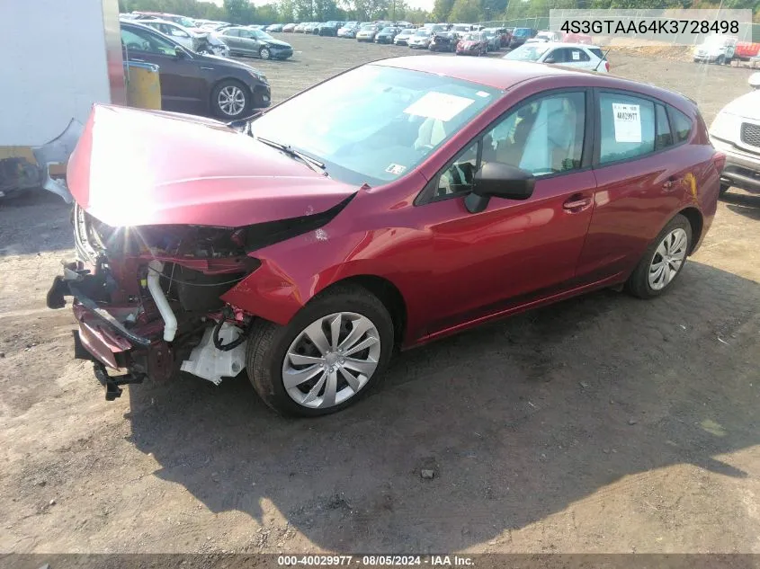 4S3GTAA64K3728498 2019 Subaru Impreza 2.0I