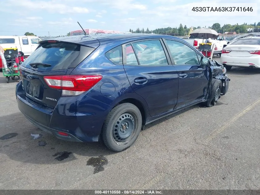 2019 Subaru Impreza 2.0I VIN: 4S3GTAA63K3741646 Lot: 40110558