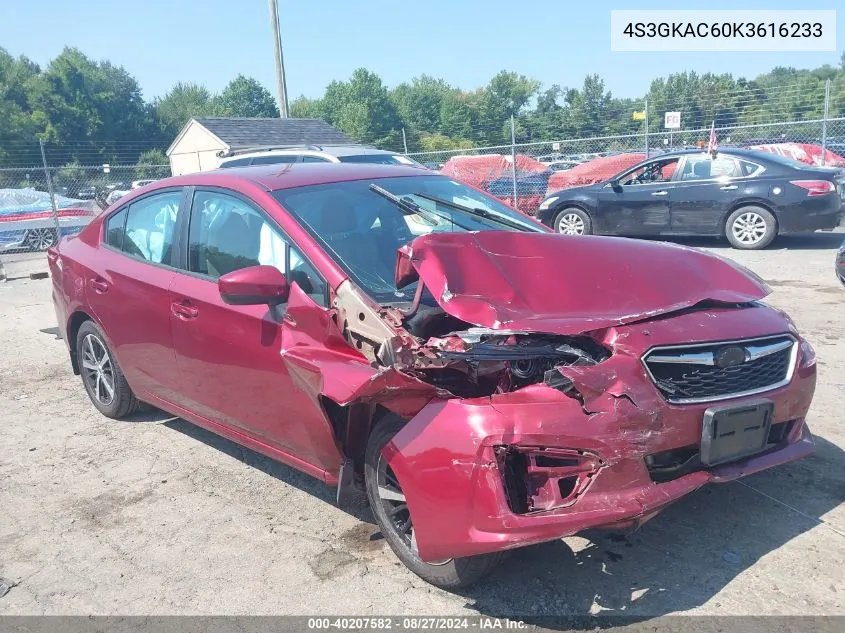 2019 Subaru Impreza 2.0I Premium VIN: 4S3GKAC60K3616233 Lot: 40207582