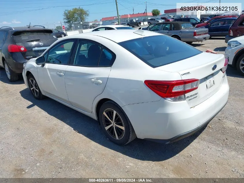 2019 Subaru Impreza 2.0I Premium VIN: 4S3GKAD61K3622105 Lot: 40263611