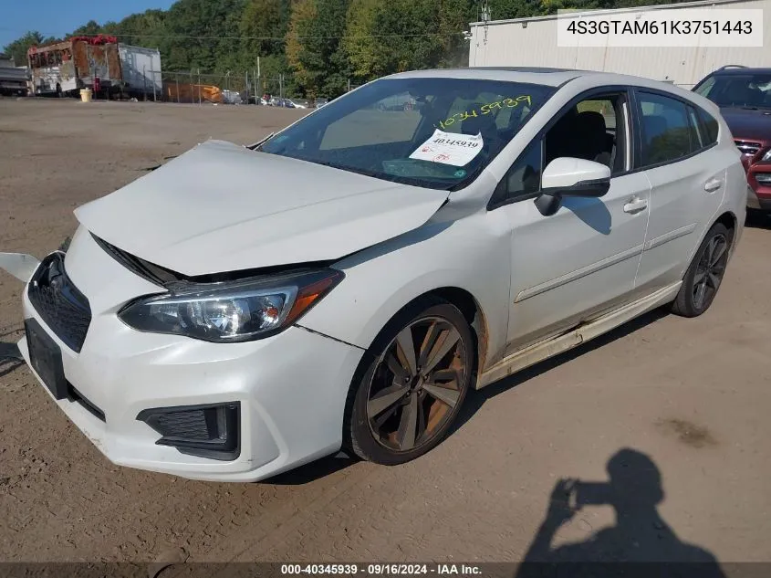 2019 Subaru Impreza 2.0I Sport VIN: 4S3GTAM61K3751443 Lot: 40345939