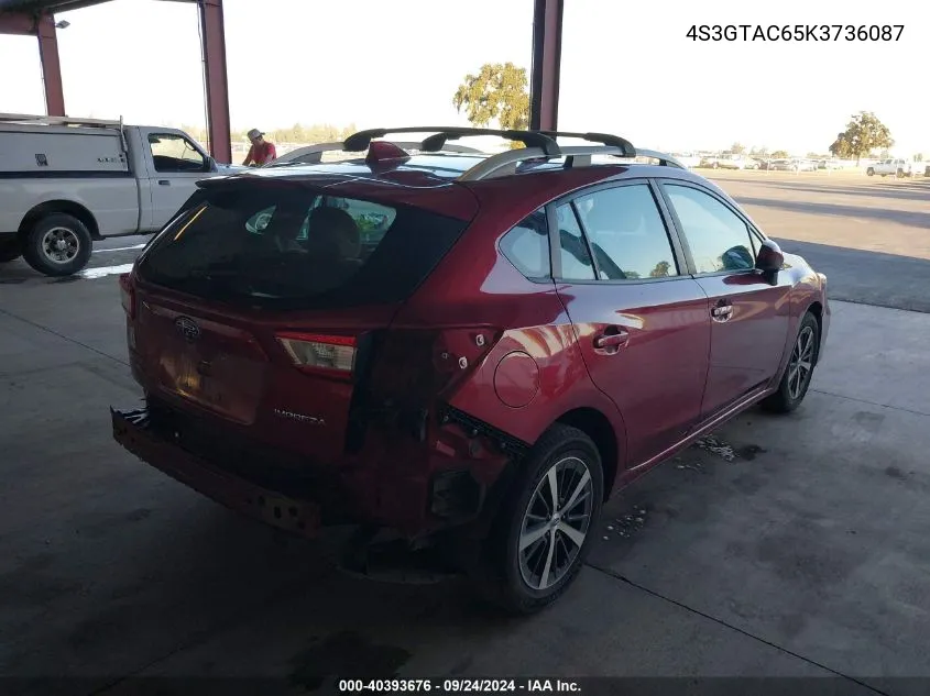 2019 Subaru Impreza Premium VIN: 4S3GTAC65K3736087 Lot: 40393676