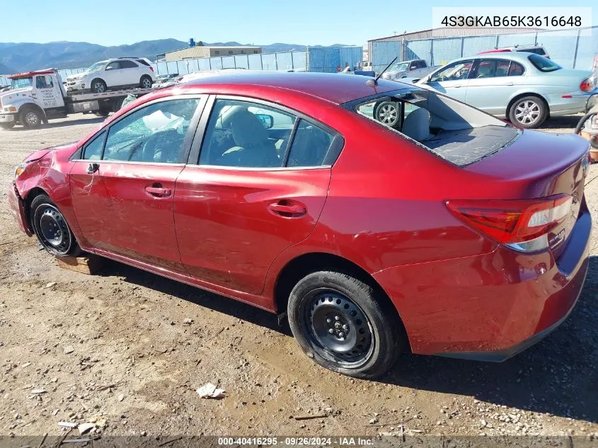 2019 Subaru Impreza VIN: 4S3GKAB65K3616648 Lot: 40416295