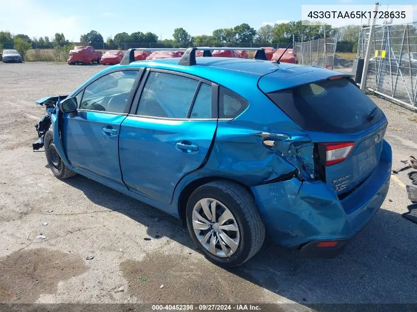 2019 Subaru Impreza 2.0I VIN: 4S3GTAA65K1728635 Lot: 40452398