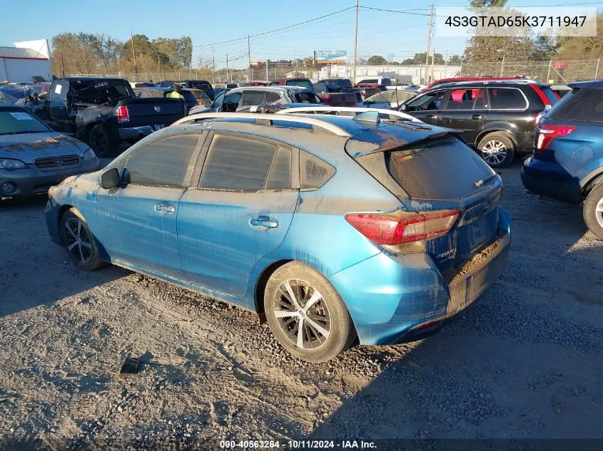 2019 Subaru Impreza 2.0I Premium VIN: 4S3GTAD65K3711947 Lot: 40563264