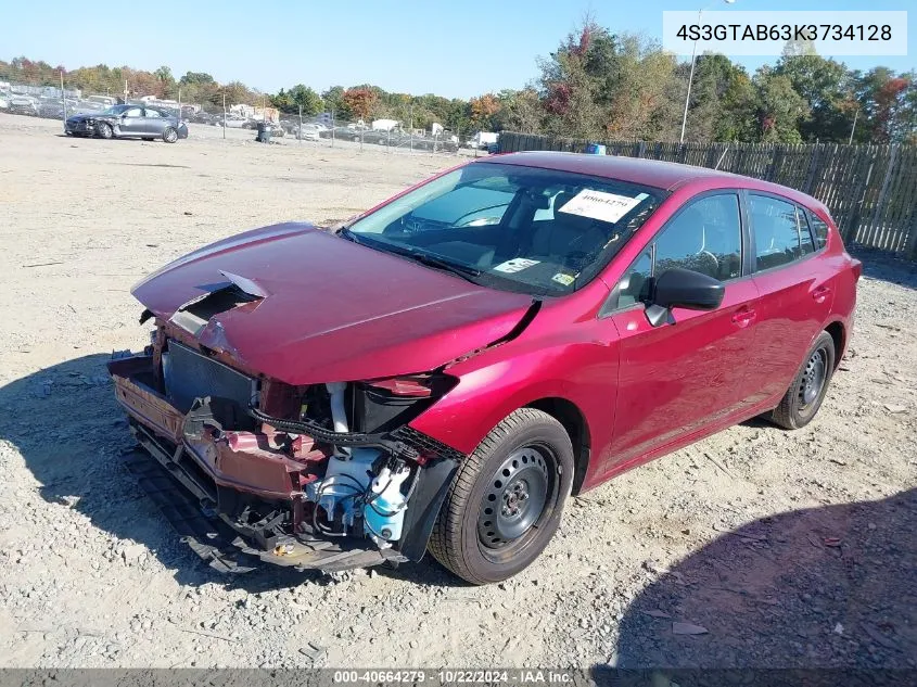 2019 Subaru Impreza 2.0I VIN: 4S3GTAB63K3734128 Lot: 40664279