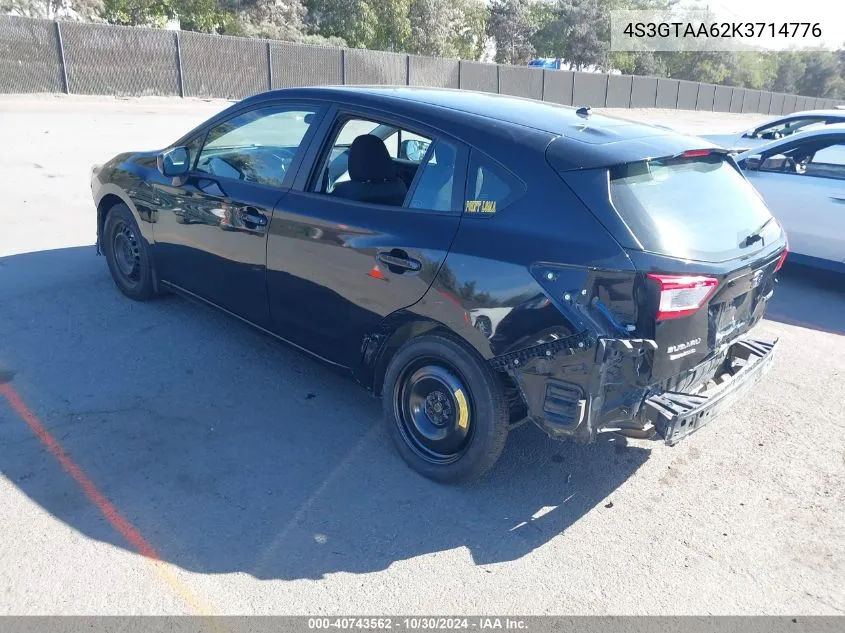 4S3GTAA62K3714776 2019 Subaru Impreza 2.0I