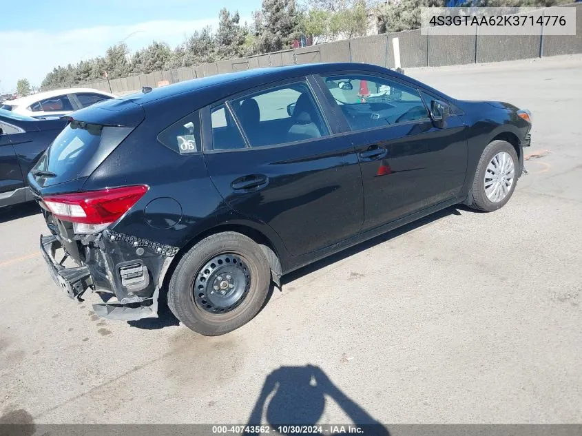 4S3GTAA62K3714776 2019 Subaru Impreza 2.0I