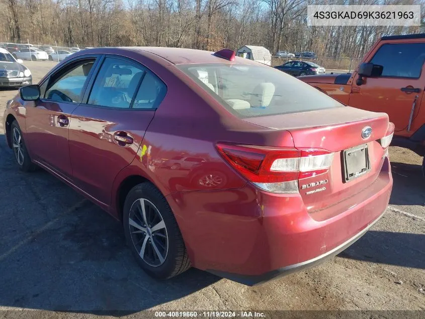 2019 Subaru Impreza 2.0I Premium VIN: 4S3GKAD69K3621963 Lot: 40819660