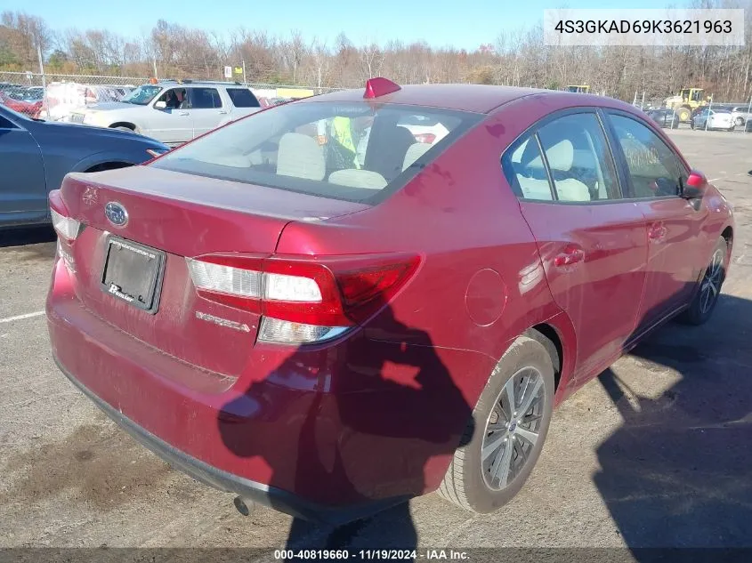 2019 Subaru Impreza 2.0I Premium VIN: 4S3GKAD69K3621963 Lot: 40819660