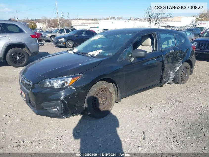 2019 Subaru Impreza 2.0I VIN: 4S3GTAB62K3700827 Lot: 40892109