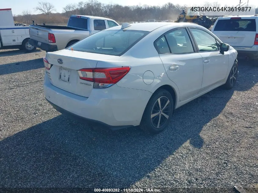 2019 Subaru Impreza 2.0I Premium VIN: 4S3GKAC64K3619877 Lot: 40893282