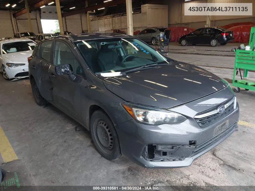 2020 Subaru Impreza 5-Door VIN: 4S3GTAB64L3711135 Lot: 39310581