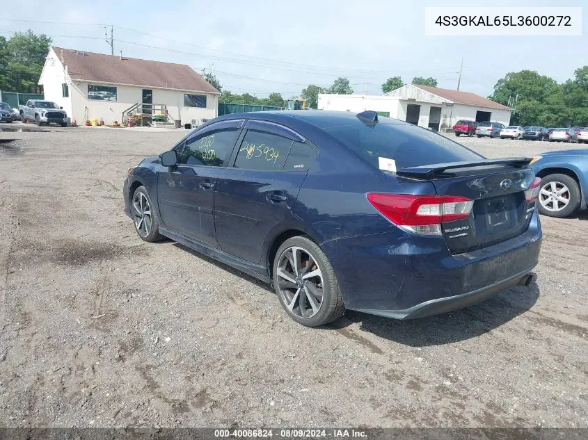 2020 Subaru Impreza Sport VIN: 4S3GKAL65L3600272 Lot: 40086824