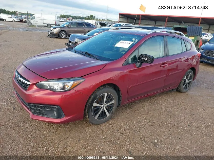 2020 Subaru Impreza Premium 5-Door VIN: 4S3GTAD62L3714743 Lot: 40098348