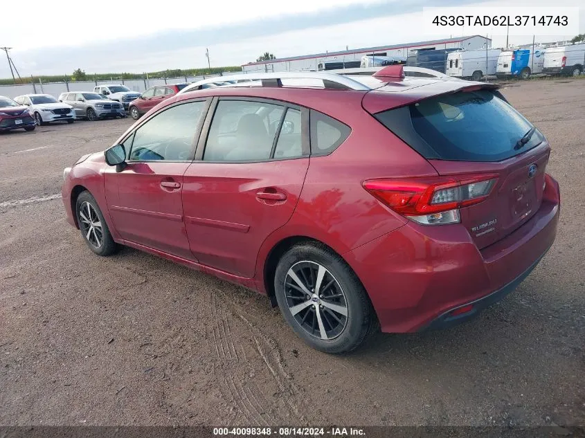 2020 Subaru Impreza Premium 5-Door VIN: 4S3GTAD62L3714743 Lot: 40098348