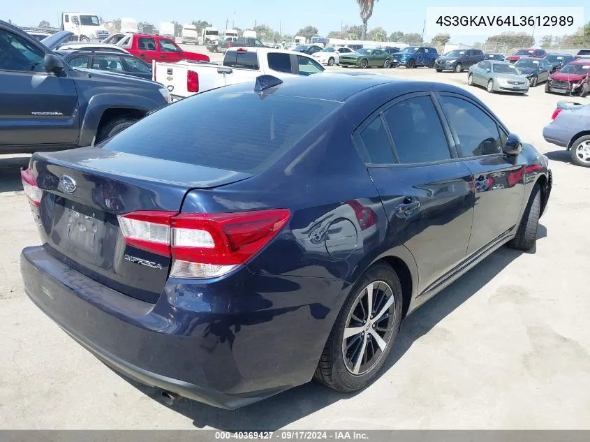 2020 Subaru Impreza Premium VIN: 4S3GKAV64L3612989 Lot: 40369427