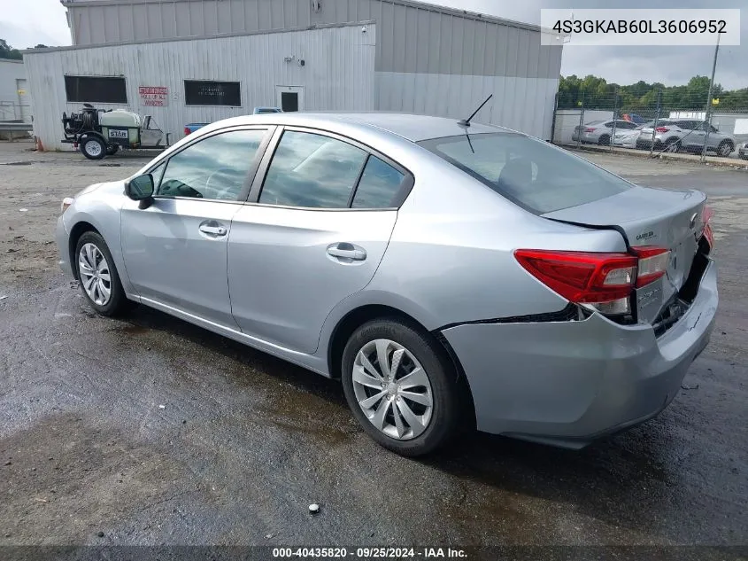 2020 Subaru Impreza Sedan VIN: 4S3GKAB60L3606952 Lot: 40435820