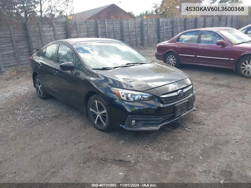 2020 Subaru Impreza Premium VIN: 4S3GKAV60L3600368 Lot: 40731092