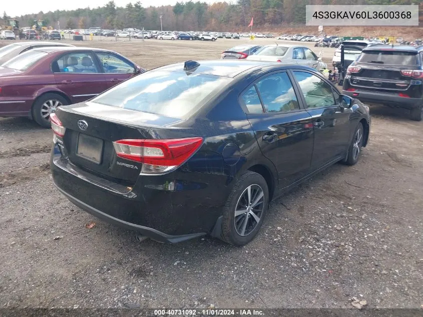 2020 Subaru Impreza Premium VIN: 4S3GKAV60L3600368 Lot: 40731092