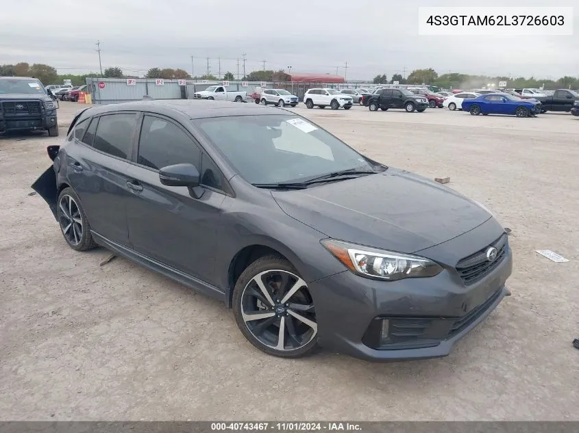 2020 Subaru Impreza Sport 5-Door VIN: 4S3GTAM62L3726603 Lot: 40743467