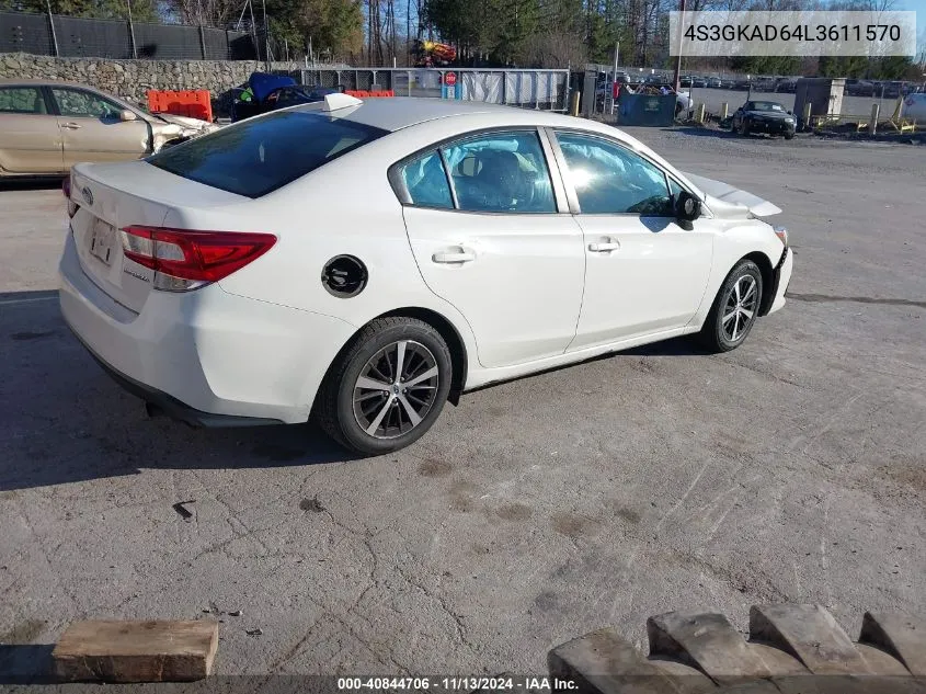 2020 Subaru Impreza Premium VIN: 4S3GKAD64L3611570 Lot: 40844706