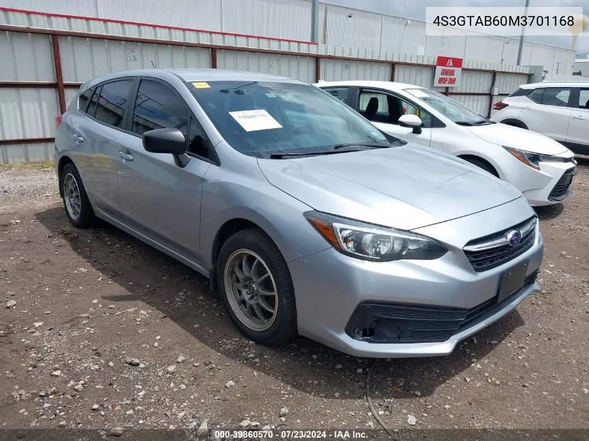 2021 Subaru Impreza 5-Door VIN: 4S3GTAB60M3701168 Lot: 39860570