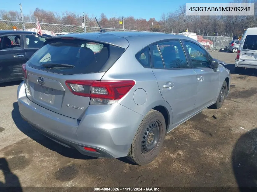 2021 Subaru Impreza Base (Cvt) VIN: 4S3GTAB65M3709248 Lot: 40843826