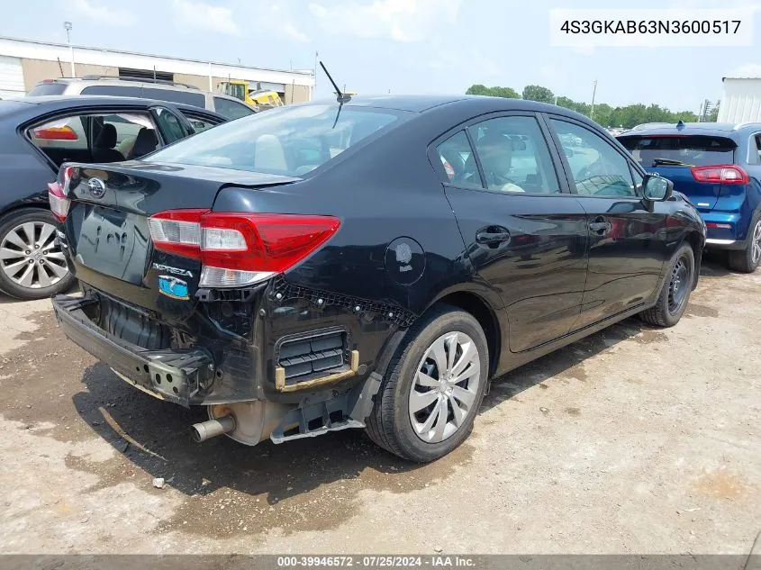 2022 Subaru Impreza Base VIN: 4S3GKAB63N3600517 Lot: 39946572