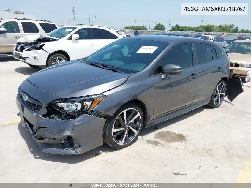 2022 Subaru Impreza Sport 5-Door VIN: 4S3GTAM6XN3718767 Lot: 40002850