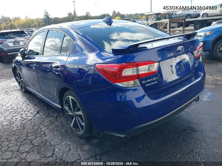 4S3GKAM64N3604959 2022 Subaru Impreza Sport