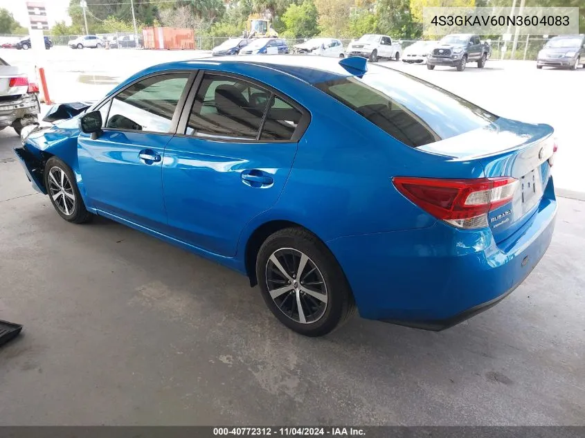 2022 Subaru Impreza Premium VIN: 4S3GKAV60N3604083 Lot: 40772312