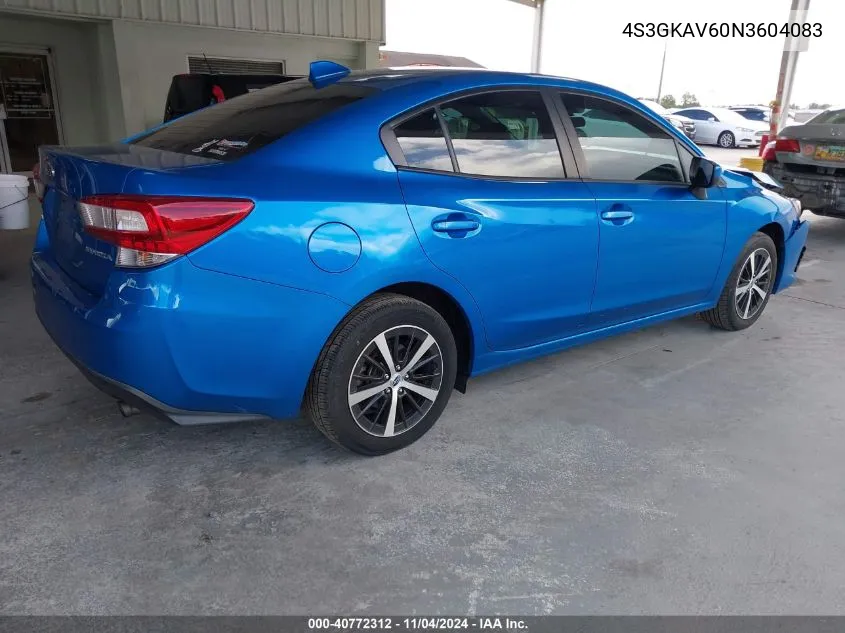 2022 Subaru Impreza Premium VIN: 4S3GKAV60N3604083 Lot: 40772312