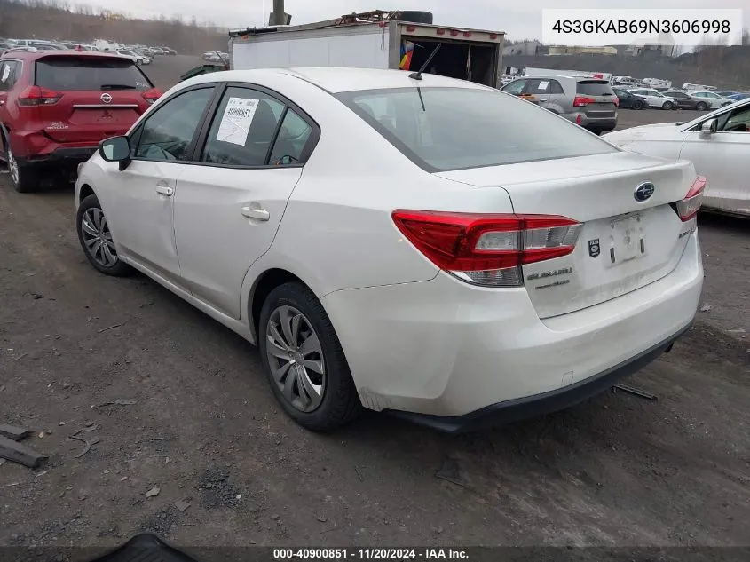 2022 Subaru Impreza Base VIN: 4S3GKAB69N3606998 Lot: 40900851