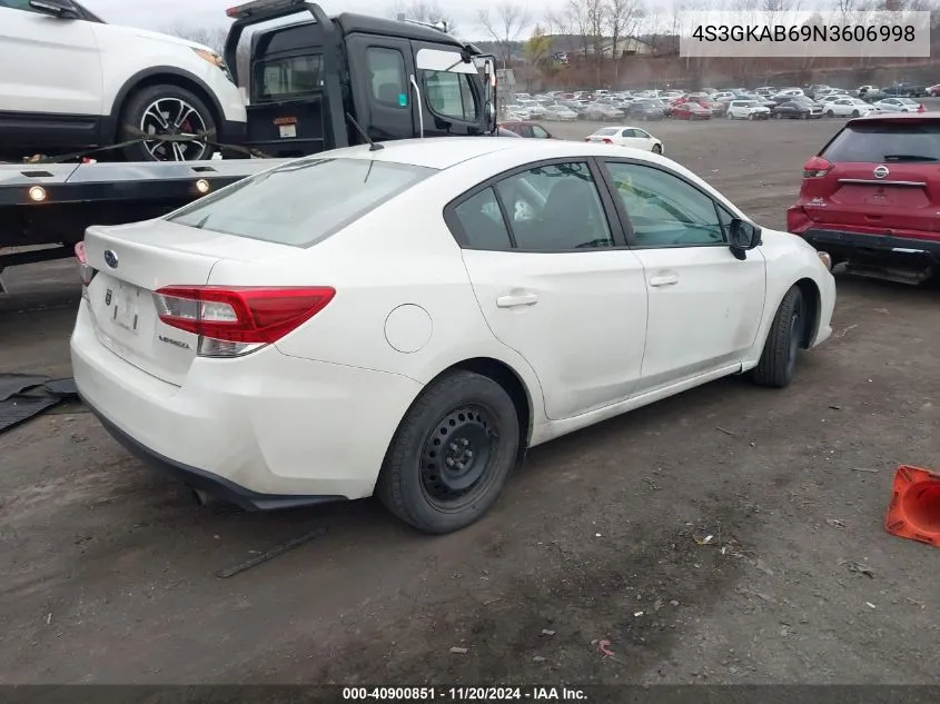 2022 Subaru Impreza Base VIN: 4S3GKAB69N3606998 Lot: 40900851