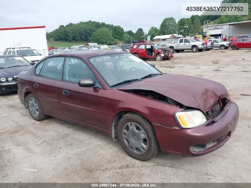 2000 Subaru Legacy L VIN: 4S3BE6352Y7217752 Lot: 39967244