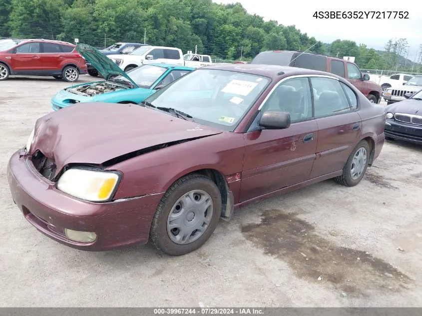 2000 Subaru Legacy L VIN: 4S3BE6352Y7217752 Lot: 39967244