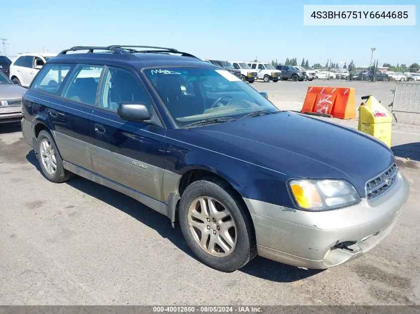 2000 Subaru Outback VIN: 4S3BH6751Y6644685 Lot: 40012850