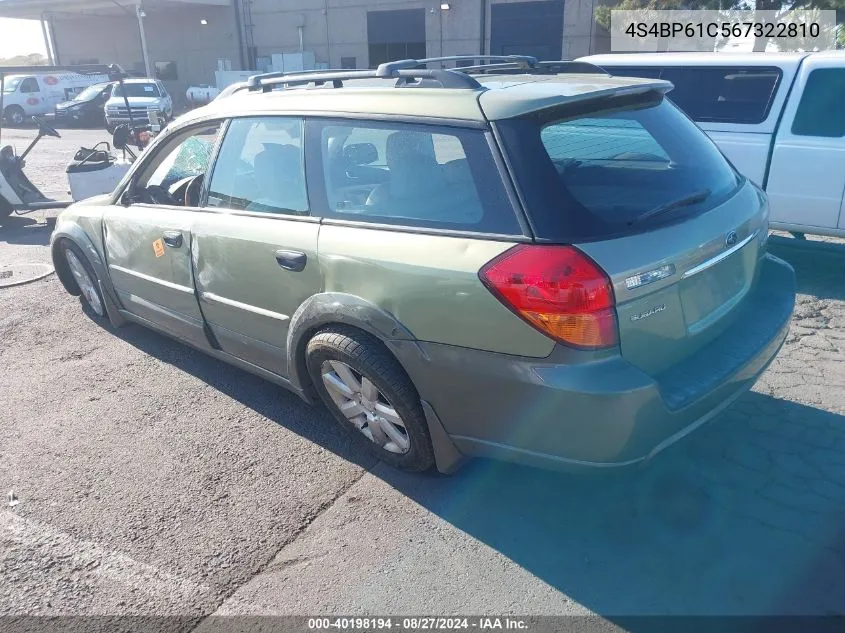 2006 Subaru Outback 2.5I VIN: 4S4BP61C567322810 Lot: 40198194