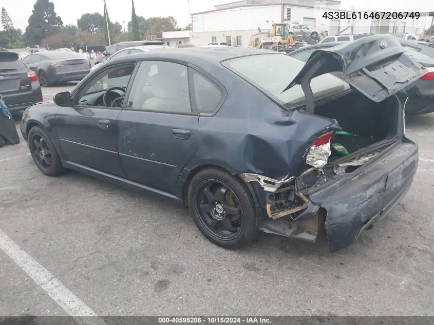 2006 Subaru Legacy 2.5I VIN: 4S3BL616467206749 Lot: 40595206